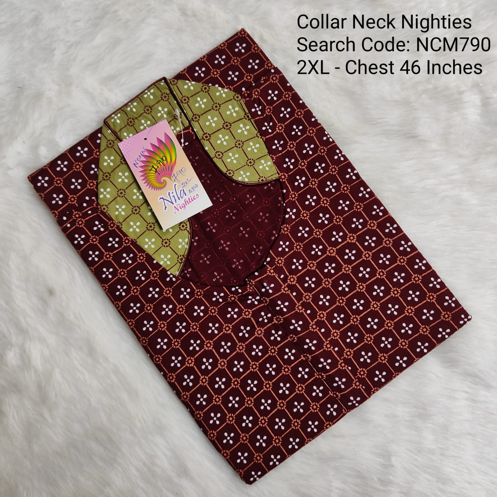 Brown Cotton Nila Collar Neck Model Nighties -NCM790