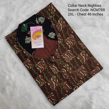 Brown Cotton Nila Collar Neck Model Nighties -NCM788