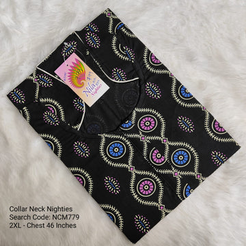 Black Cotton Nila Collar Neck Model Nighties -NCM779
