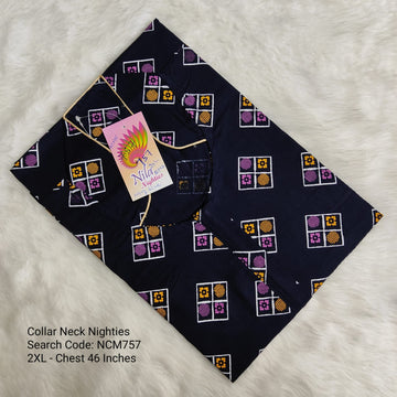 Navy Blue Cotton Nila Collar Neck Model Nighties -NCM757