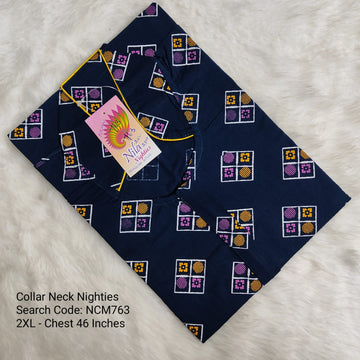Ink Blue Cotton Nila Collar Neck Model Nighties -NCM763