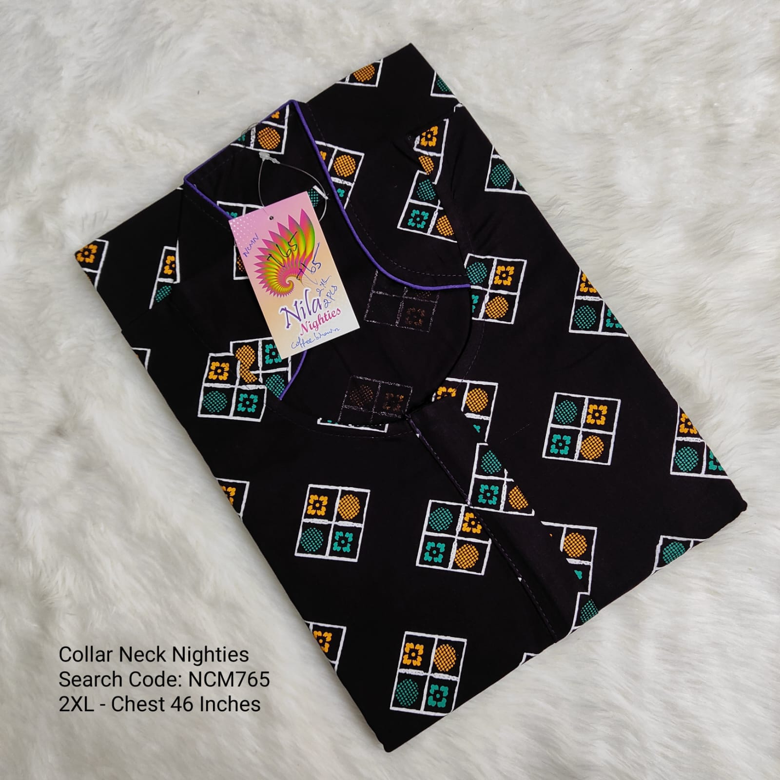 Coffee Brown Cotton Nila Collar Neck Model Nighties -NCM765