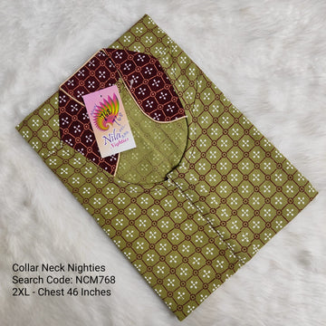 Pista Green Cotton Nila Collar Neck Model Nighties -NCM761