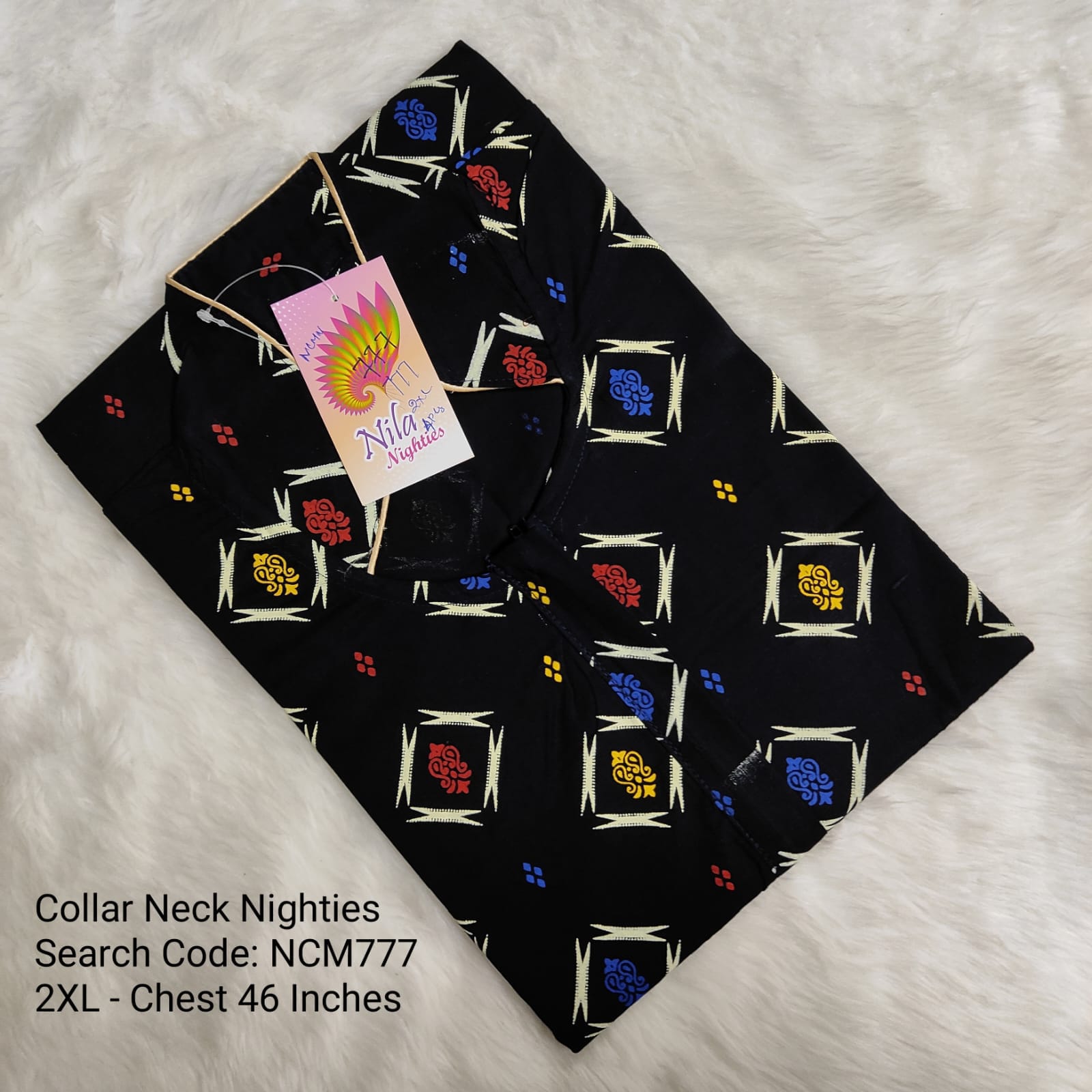 Navy Blue Cotton Nila Collar Neck Model Nighties -NCM777