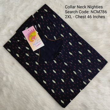 Navy Blue Cotton Nila Collar Neck Model Nighties -NCM786