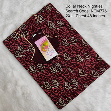 Maroon Cotton Nila Collar Neck Model Nighties -NCM776
