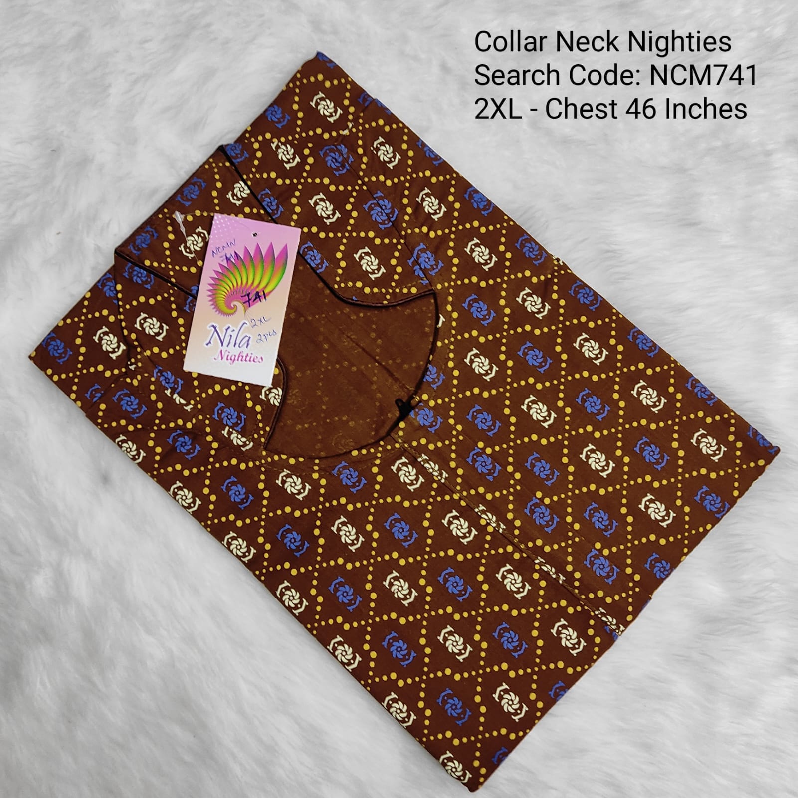 Brown Cotton Nila Collar Neck Model Nighties -NCM741