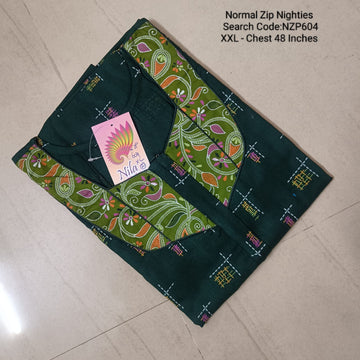Green Cotton Nila Normal Zip Nighties - NZP604