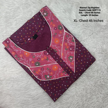 Maroon Cotton Nila Normal Zip Nighties - NZP715