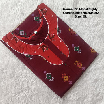 Maroon Cotton Nila Normal Zip Nighties - NNZM5002