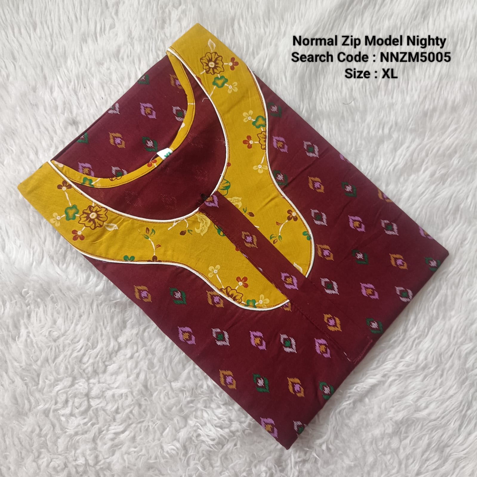 Maroon Cotton Nila Normal Zip Nighties - NNZM5005