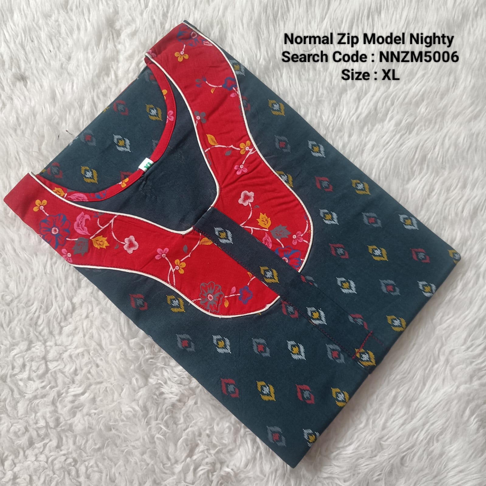 Green Cotton Nila Normal Zip Nighties - NNZM5006