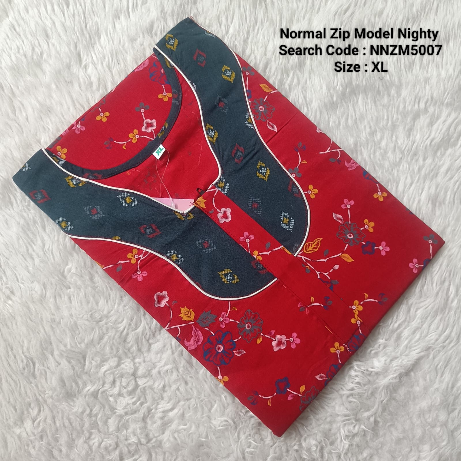 Red Cotton Nila Normal Zip Nighties - NNZM5007