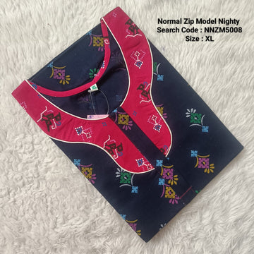 Navy Blue Cotton Nila Normal Zip Nighties - NNZM5008