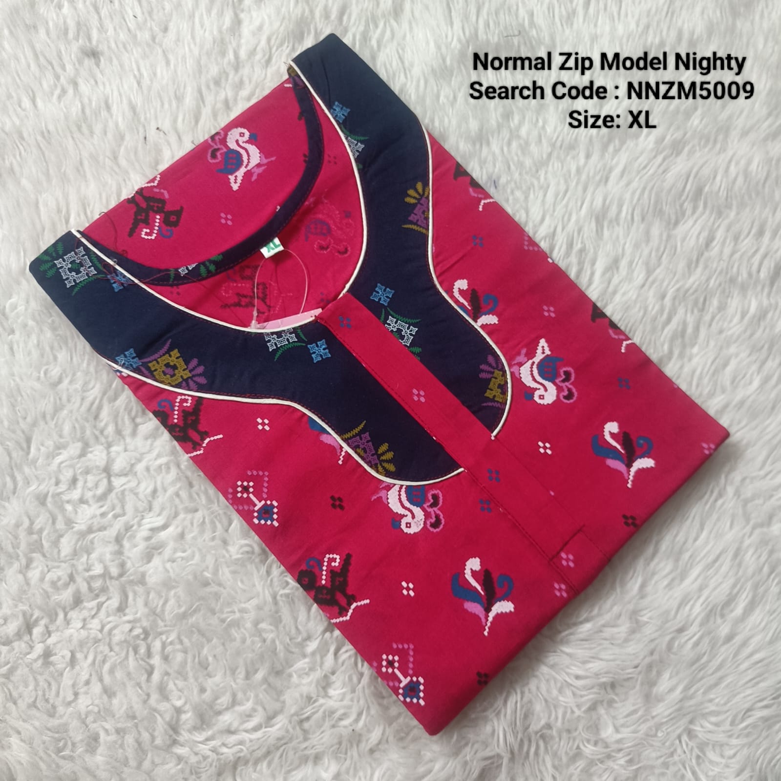 Navy Blue Cotton Nila Normal Zip Nighties - NNZM5009