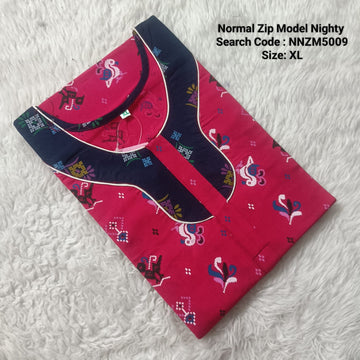 Navy Blue Cotton Nila Normal Zip Nighties - NNZM5009