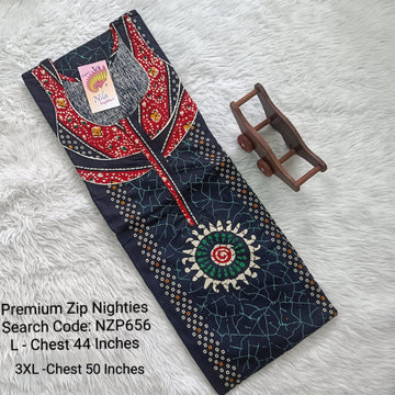 Navy Blue Cotton Nila Normal Zip Nighties - NZP656