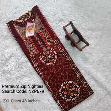 Maroon Cotton Nila Normal Zip Nighties - NZP679