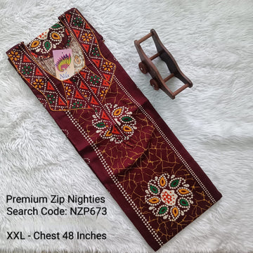 Maroon Cotton Nila Normal Zip Nighties - NZP673