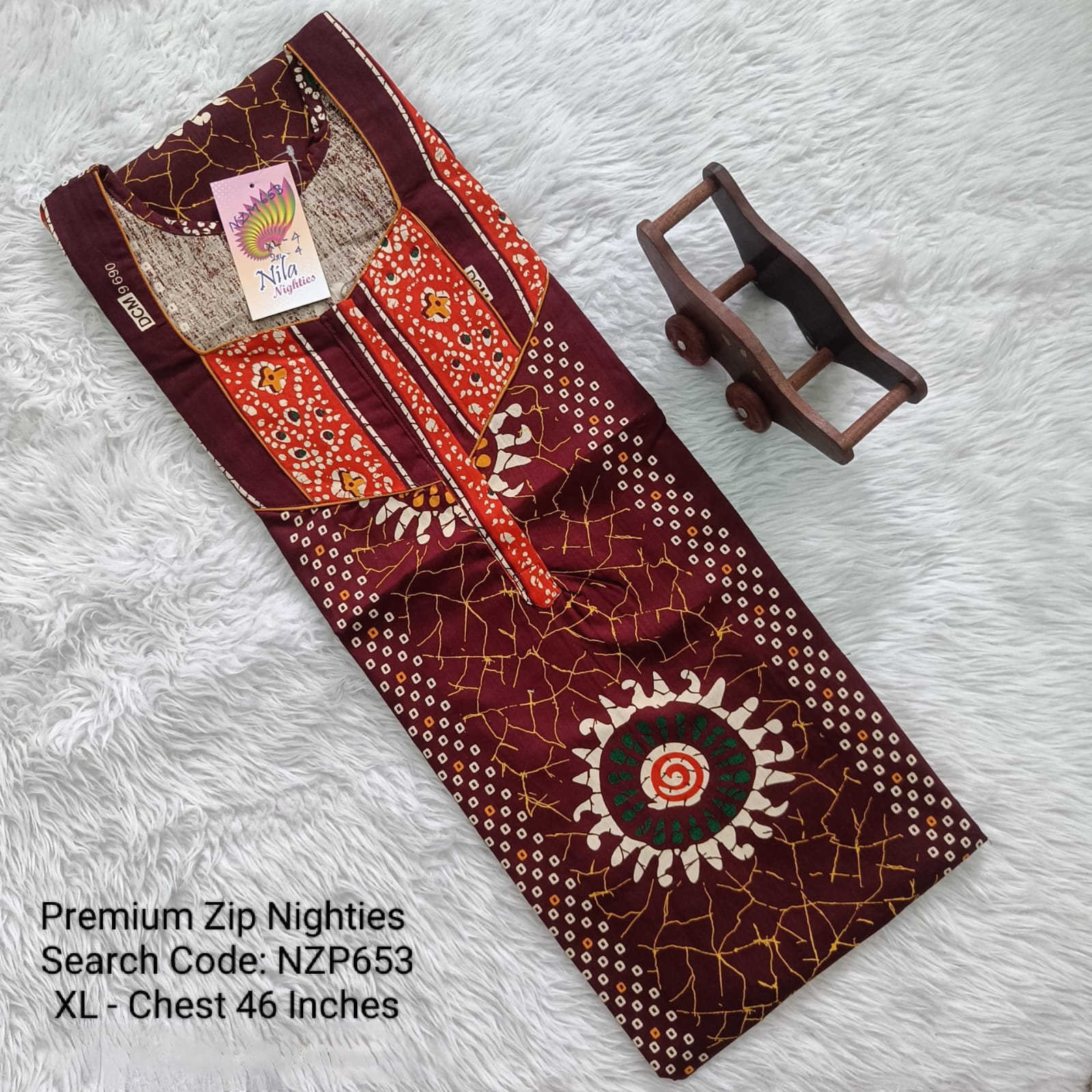 Maroon Cotton Nila Normal Zip Nighties - NZP653
