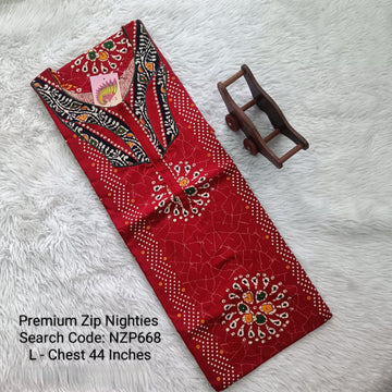 Red Cotton Nila Normal Zip Nighties - NZP668