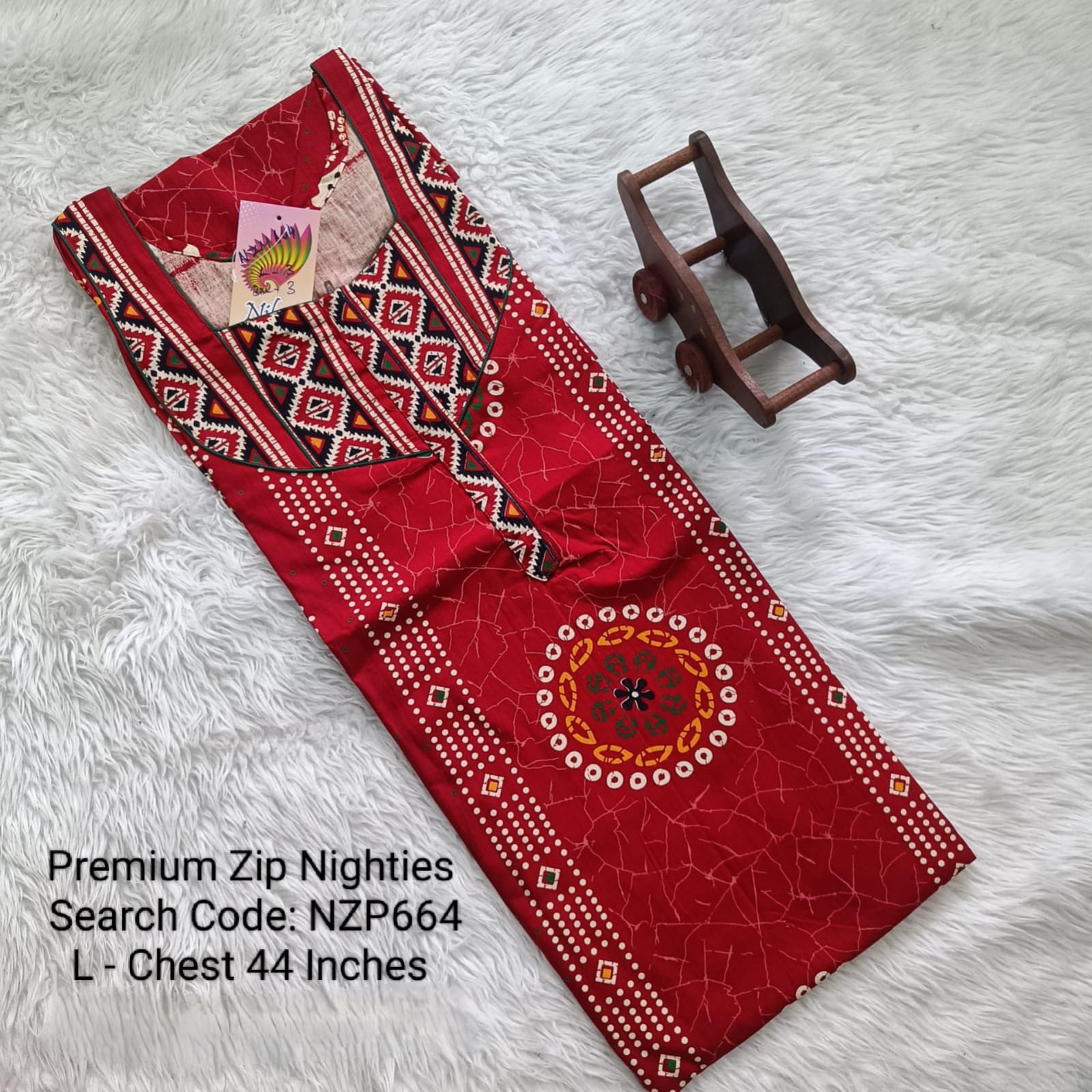 Red Cotton Nila Normal Zip Nighties - NZP664