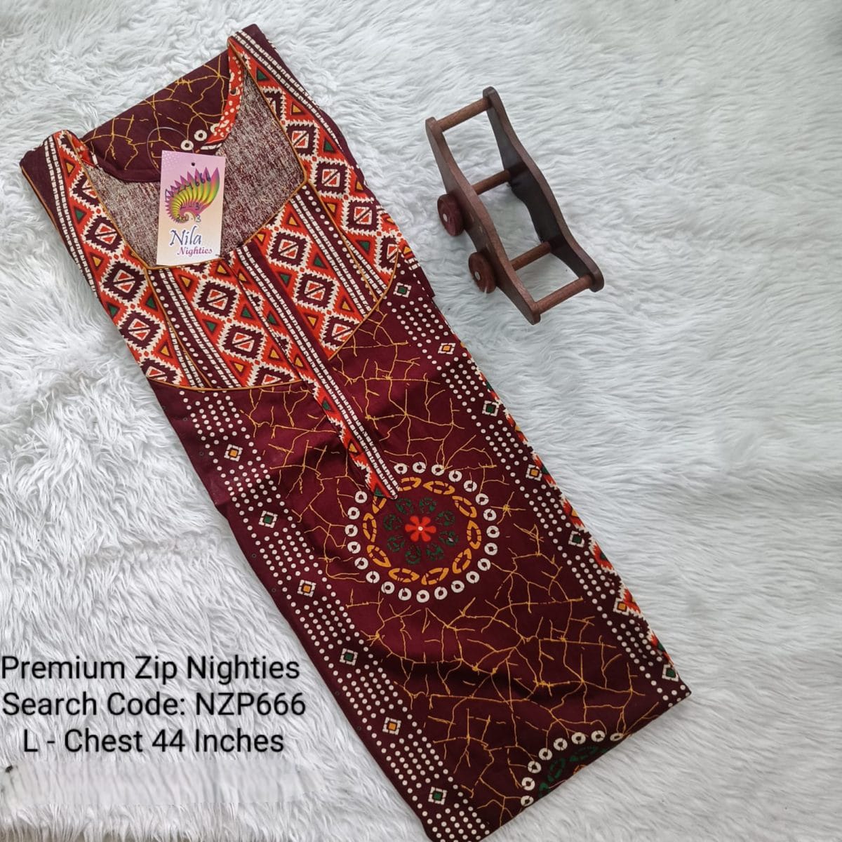 Maroon Cotton Nila Normal Zip Nighties - NZP666