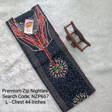 Navy Blue Cotton Nila Normal Zip Nighties - NZP667