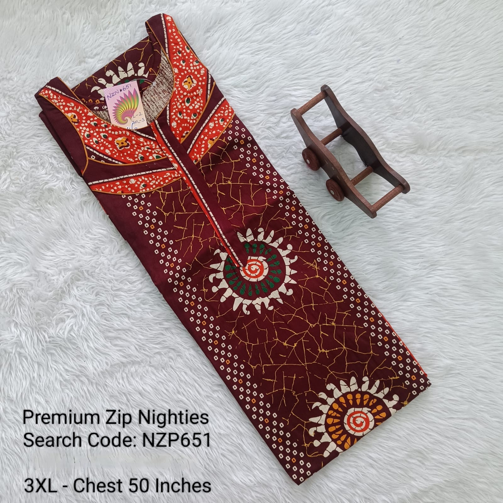 Maroon Cotton Nila Normal Zip Nighties - NZP651
