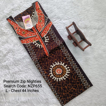 Coffee Brown Cotton Nila Normal Zip Nighties - NZP655