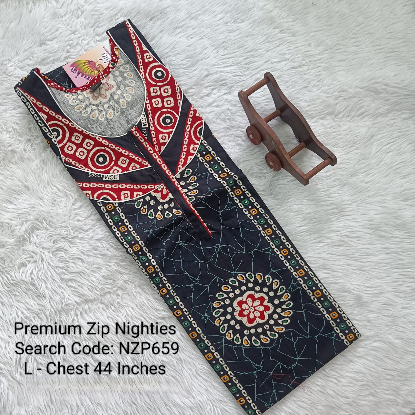 Navy Blue Cotton Nila Normal Zip Nighties - NZP659