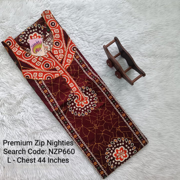Maroon Cotton Nila Normal Zip Nighties - NZP660