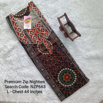 Coffee Brown Cotton Nila Normal Zip Nighties - NZP663