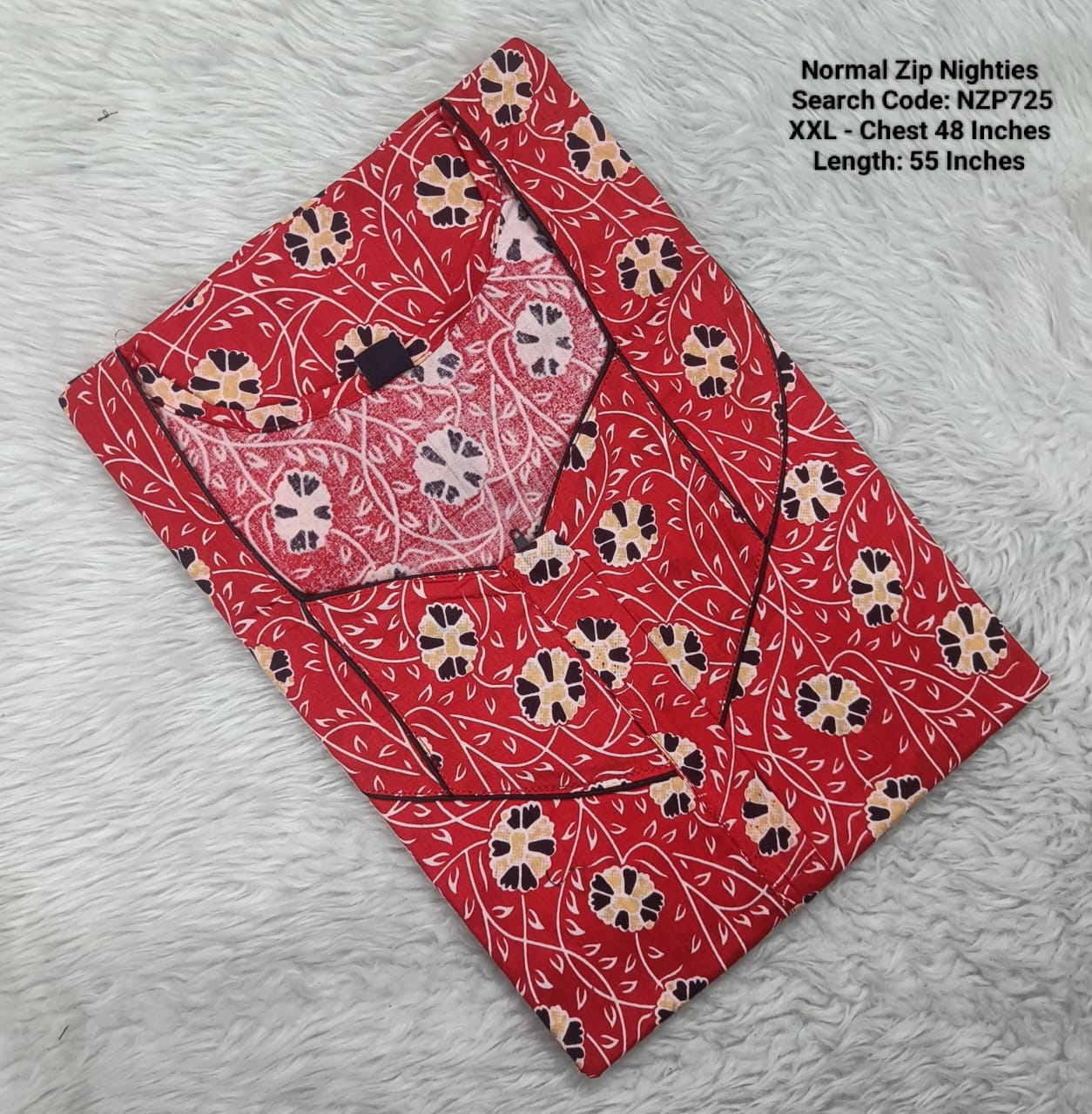 Red Cotton Nila Normal Zip Nighties - NZP725