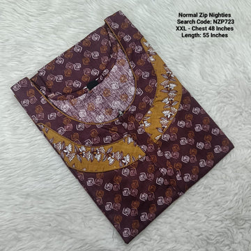 Brown Cotton Nila Normal Zip Nighties - NZP723