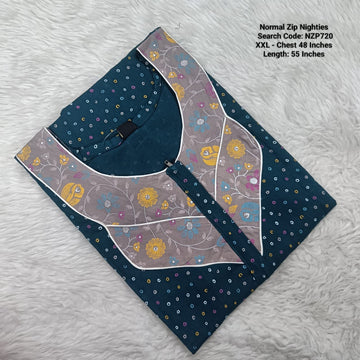 Blue Cotton Nila Normal Zip Nighties - NZP720