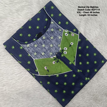 Navy Blue Cotton Nila Normal Zip Nighties - NZP719