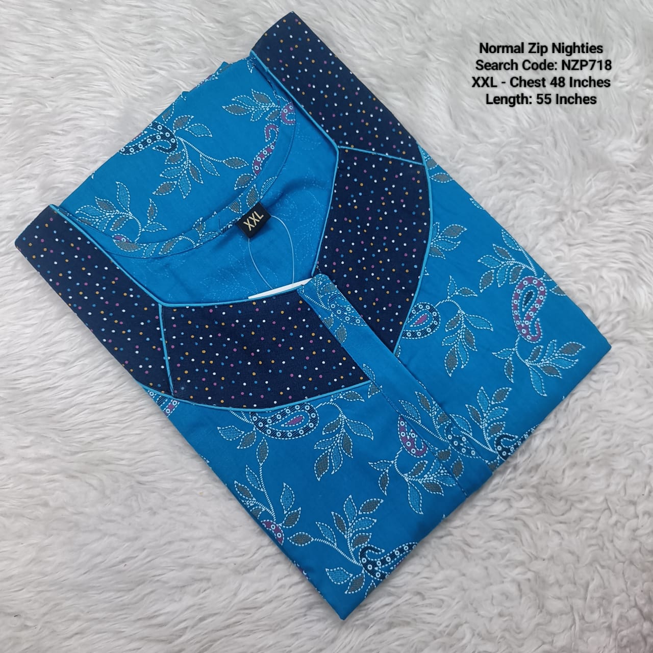 Sky Blue Cotton Nila Normal Zip Nighties - NZP718