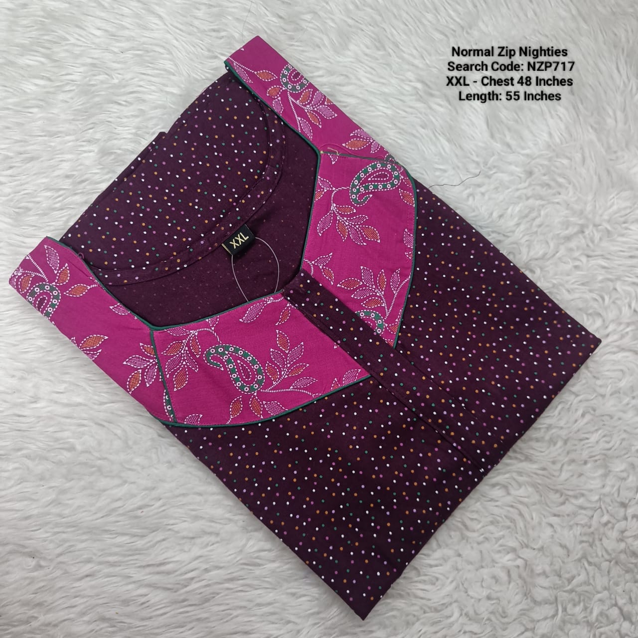 Wine Cotton Nila Normal Zip Nighties - NZP717