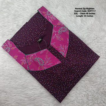 Wine Cotton Nila Normal Zip Nighties - NZP717
