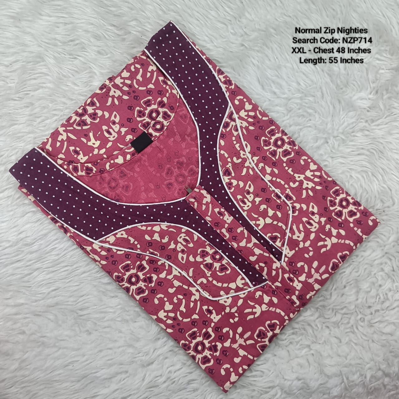 Pink Cotton Nila Normal Zip Nighties - NZP714