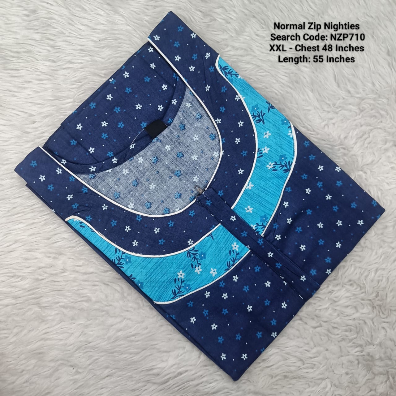 Ink Blue Cotton Nila Normal Zip Nighties - NZP710