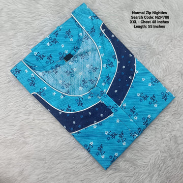 Sky Blue Cotton Nila Normal Zip Nighties - NZP708