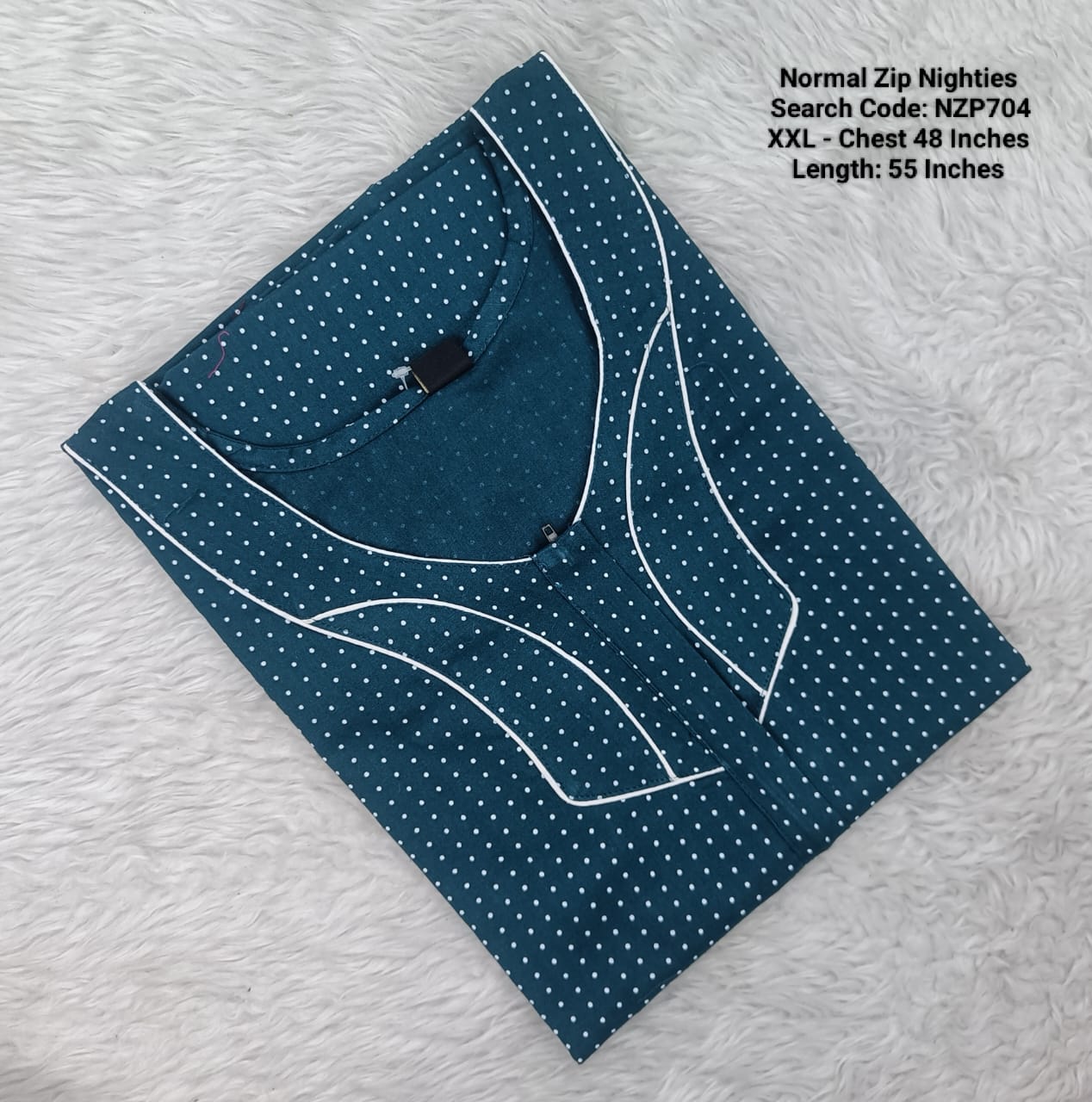 Green Cotton Nila Normal Zip Nighties - NZP704