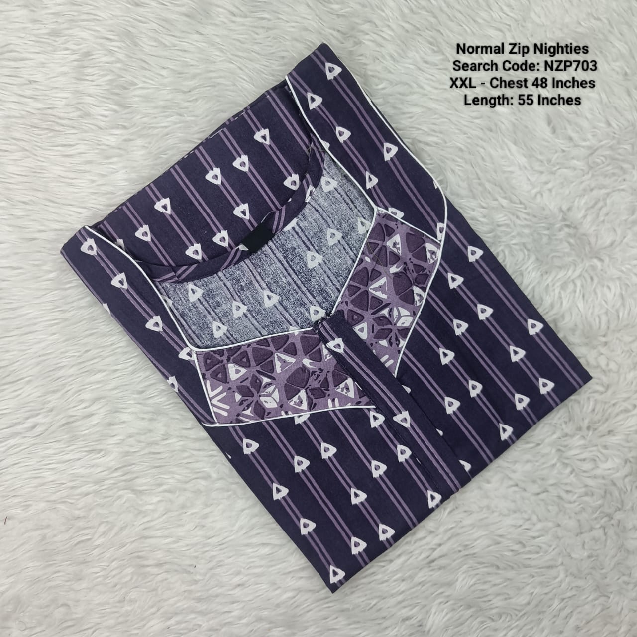 Purple Cotton Nila Normal Zip Nighties - NZP703
