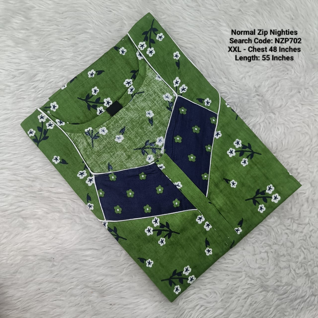 Green Cotton Nila Normal Zip Nighties - NZP702