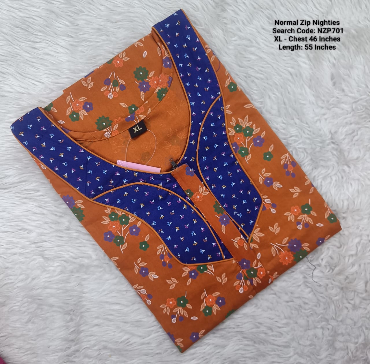 Orange Cotton Nila Normal Zip Nighties - NZP701