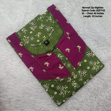 Green Cotton Nila Normal Zip Nighties - NZP743