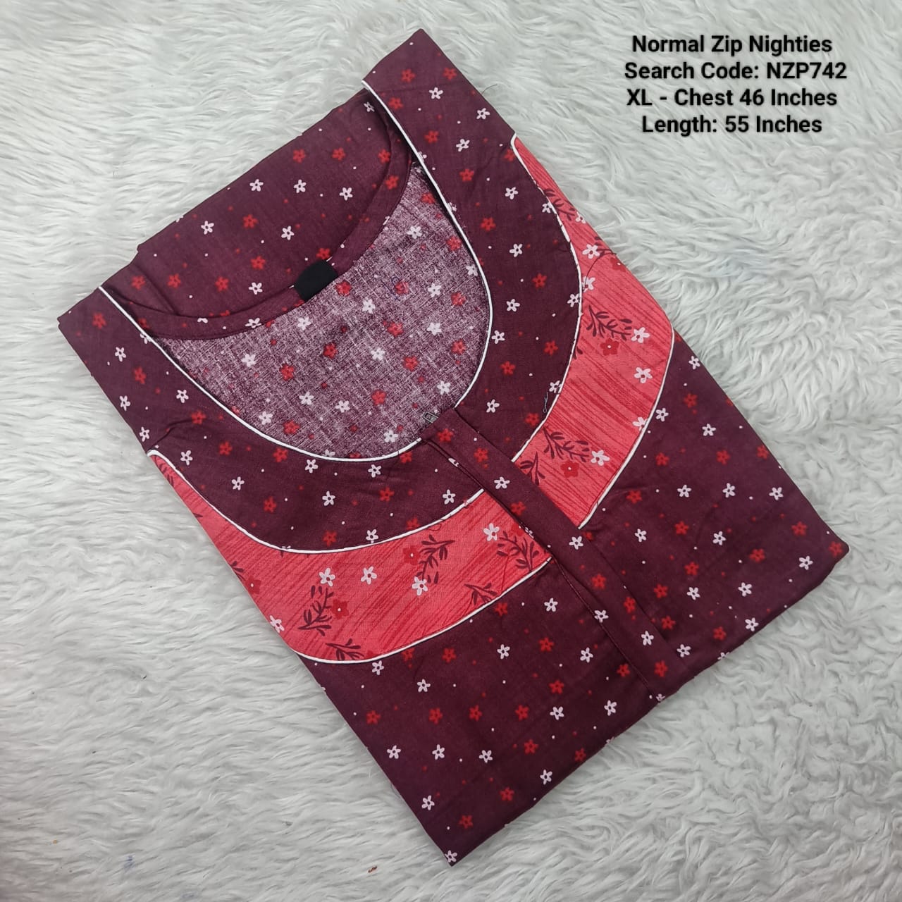 Brown Cotton Nila Normal Zip Nighties - NZP742