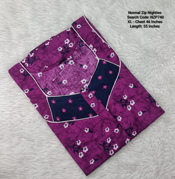 Magenta Cotton Nila Normal Zip Nighties - NZP740